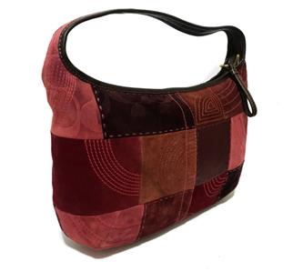 COACH Ergo RED BURGUNDY Pierced Patchwork Leather Suede Hobo