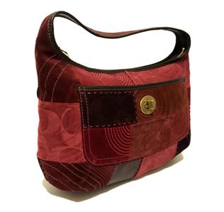 COACH Ergo RED BURGUNDY Pierced Patchwork Leather Suede Hobo