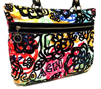 NICE COACH MULTICOLOR FLORAL POPPY GRAFFITI PRINT TOTE SHOULDER