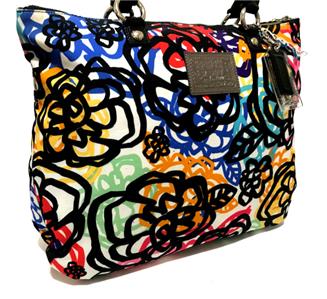NICE COACH MULTICOLOR FLORAL POPPY GRAFFITI PRINT TOTE