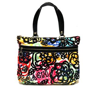NICE COACH MULTICOLOR FLORAL POPPY GRAFFITI PRINT TOTE SHOULDER