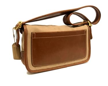 COACH VTG LEGACY DEMI BROWN CANVAS LEATHER FLAP SM SHOULDER