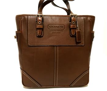 NICE COACH NATURAL COWHIDE WALNUT BROWN LEATHER LUNCH GALLERY TOTE