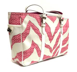 COACH LTD ED PINK WHITE ZEBRA PATCHWORK LG GALLERY MULTI TOTE BAG