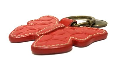 Coach Embossed Sig C Red Patent Leather Butterfly Keyring Key