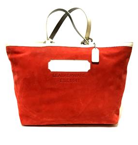RARE COACH VERMILION SUEDE NUBUCK LEATHER XL GALLERY MULTI TOTE