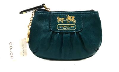 NWT Coach Madison Teal Blue Leather Skinny Keychain Coin Purse