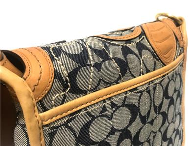 Coach Bleecker Floral Denim C Whiskey Leather Flap Leather