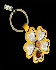 RARE Coach White Yellow Five Leaf Lucky Clover Ladybug Keychain