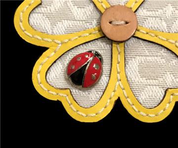 RARE Coach White Yellow Five Leaf Lucky Clover Ladybug Keychain