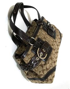 NEW Coach Soho Khaki Sig C Chocolate Leather Braided Zip Satchel