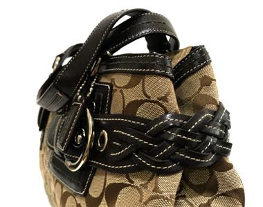 NEW Coach Soho Khaki Sig C Chocolate Leather Braided Zip Satchel