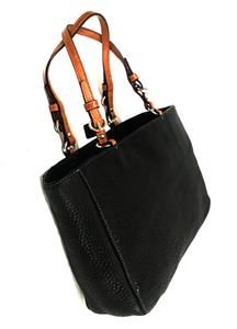 NICE Coach Blk Pebbled Leather British Tan Trim Tote Bag Purse