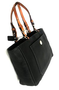 NICE Coach Blk Pebbled Leather British Tan Trim Tote Bag Purse