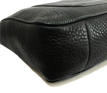 NICE Coach Blk Pebbled Leather British Tan Trim Tote Bag Purse 