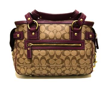 RARE Coach Heritage Berry Striped Coated Khaki Sig C Fashion Tote