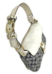 写真 MINT Coach Bleecker Denim Signature C White Leather Trim Flap Bag
