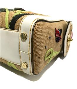 COACH LEAFY LADY BUG CRYSTAL STRAW LEATHER APPLIQUE BOXY TOTE BAG