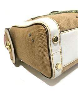 COACH LEAFY LADY BUG CRYSTAL STRAW LEATHER APPLIQUE BOXY TOTE BAG