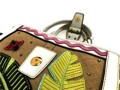 COACH LEAFY LADY BUG CRYSTAL STRAW LEATHER APPLIQUE BOXY TOTE BAG