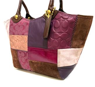 NEW COACH BLEECKER PURPLE SUEDE LEATHER SIGNATURE PATCHWORK TOTE
