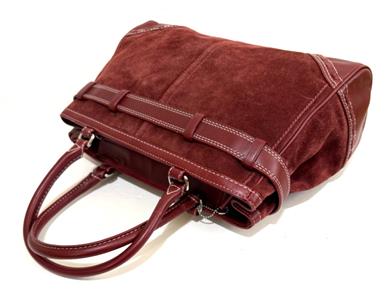 NICE COACH HAMPTONS FINEST SUEDE RED BURGUNDY LEATHER LG CARRYALL