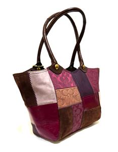 NEW COACH BLEECKER PURPLE SUEDE LEATHER SIGNATURE PATCHWORK TOTE