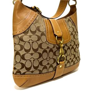 NICE COACH Y2K HAMPTONS SLIM SIGNATURE KHAKI C LG HOBO TOTE BAG