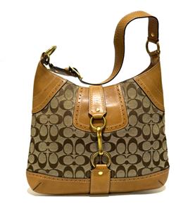 NICE COACH Y2K HAMPTONS SLIM SIGNATURE KHAKI C LG HOBO TOTE BAG