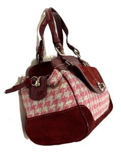 NICE COACH Y2K VINTAGE WOOL HOUNDSTOOTH PINK BURGUNDY TOTE BAG