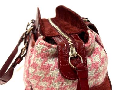 NICE COACH Y2K VINTAGE WOOL HOUNDSTOOTH PINK BURGUNDY TOTE