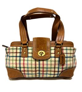 NICE COACH Y2K HAMPTONS WOOL TATTERSALL CARRYALL TOTE BAG SATCHEL