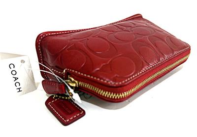 NWT Coach Embossed Signature C Legacy Cherry Red Leather Zip