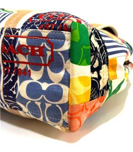 NICE COACH Y2K HAMPTON WEEKEND SIGNATURE MULTICOLOR PATCHWORK TOTE