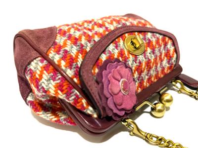 MINT COACH LTD VTG PINK WOOL HOUNDSTOOTH SUEDE KISSLOCK