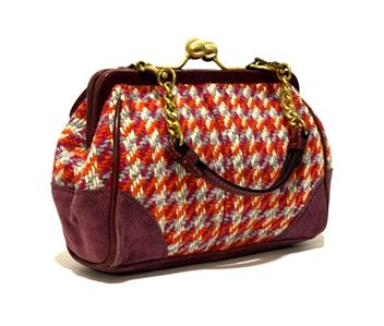 MINT COACH LTD VTG PINK WOOL HOUNDSTOOTH SUEDE KISSLOCK