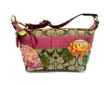 MINT Coach Ltd Ed Sig Khaki C Pink Stripe Flower Floral Pouch