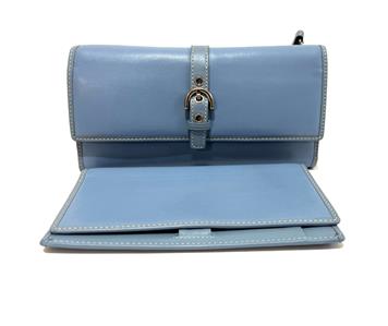 MINT COACH VINTAGE SOHO SKY BLUE TRIFOLD CHECKBOOK LEATHER CLUTCH 