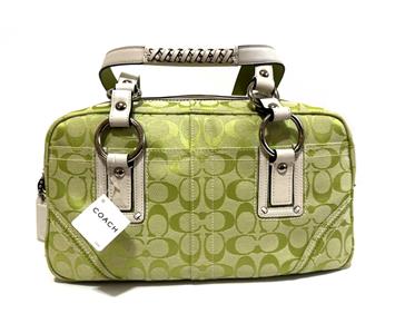 RARE COACH Y2K SOHO LG PEAR GREEN SIG C WHITE LEATHER TOTE BAG