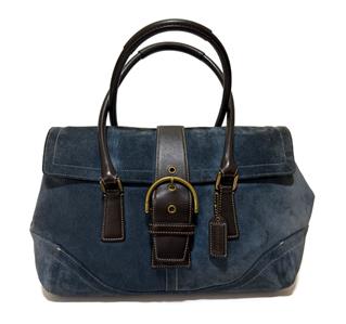 NICE COACH VINTAGE Y2K SOHO LG EXPANDABLE DENIM BLUE SUEDE FLAP