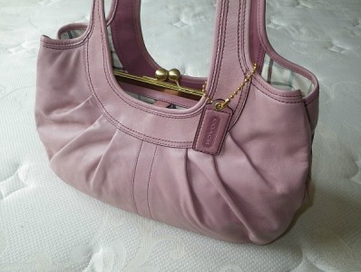 NEW COACH VINTAGE ROSE PINK LEATHER PLEATED KISSLOCK FRAME TOTE BAG