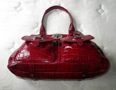 Rare COACH Ltd Ed Red Croc Embossed Leather XL Garnet ELLA Tote