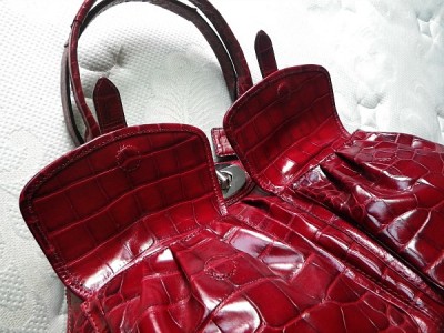 Rare COACH Ltd Ed Red Croc Embossed Leather XL Garnet ELLA