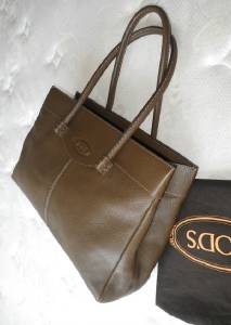 Auth TOD'S Mocassino Brown Leather Tote Shopper Carryall