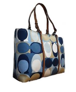 NEW Coach Ltd Ed Blue Multicolor Sig Scarf Print LG Tote Bag Purse