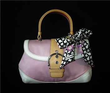 Coach Soho Pink Canvas Vachetta Leather Top Handle Bag w