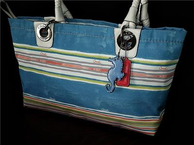 NEW Coach Nautical Beach Multi Stripe E/W Tote Bag Purse w/ Cute