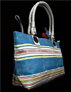 NEW Coach Nautical Beach Multi Stripe E/W Tote Bag Purse w/ Cute