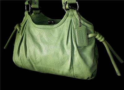 Coach Green Parker Perforated Op Art C Kisslock Frame Tote Bag