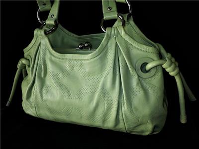Coach Green Parker Perforated Op Art C Kisslock Frame Tote Bag